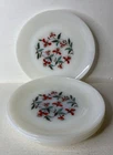 VTG Fire King Set of 4 Milk Glass Honeysuckle Red Flowers 7.5" Small Stack Plate
