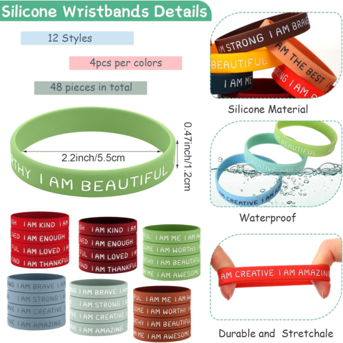 48 Pcs Inspirational Silicone Wristbands Rubber Stretch Unisex Bracelets - Picture 2 of 12