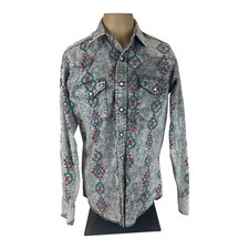 Vintage Wrangler Brushpopper Shirt X Long Tails Aztec Print Western Pearl Snap