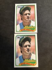 1989 Topps BOB WELCH Missing Stat Line Error & Corrected Baseball Cards 605 NM