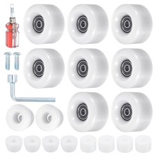 8 Pack Roller Skate Wheels w Bearing Installed 2 Toe Stoppers 58x32mm 82A White