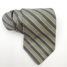 Tommy Hilfiger Silk Repp Tie USA Made Navy Tan Stripe Preppy 3.5” x 60”