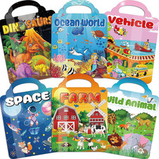 6Set Puffy Sticker Books for Kids 2-4, 3D Reusable Stickers Books for Toddlers 1