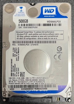 Western Digital Blue WD5000LPCX 500GB 5400RPM 2.5'' HD Laptop Computer HDD