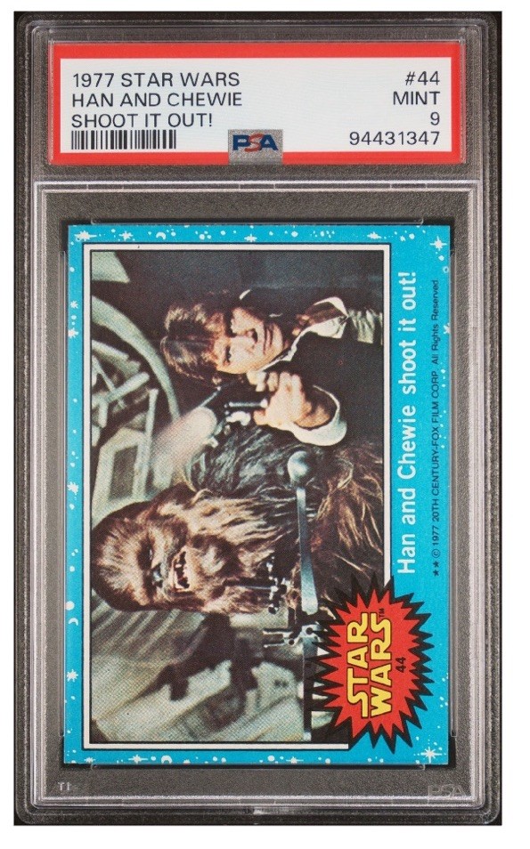 1977 Topps Star Wars 44 HAN AND CHEWIE SHOOT IT OUT! PSA 9 Cert# 94431347