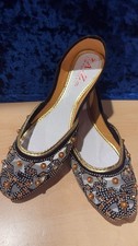 Khussa Punjabi Jutti Sandals Brown Shoes Bead Flats Slippers Slides Shalwar Sari