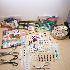 Huge Lot Vintage Sewing Notions Zippers Buttons Scissors Hem Tape Trim