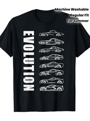 Men's Evolution Graphic T-Shirt with White Car Silhouettes & Evolution Letteri