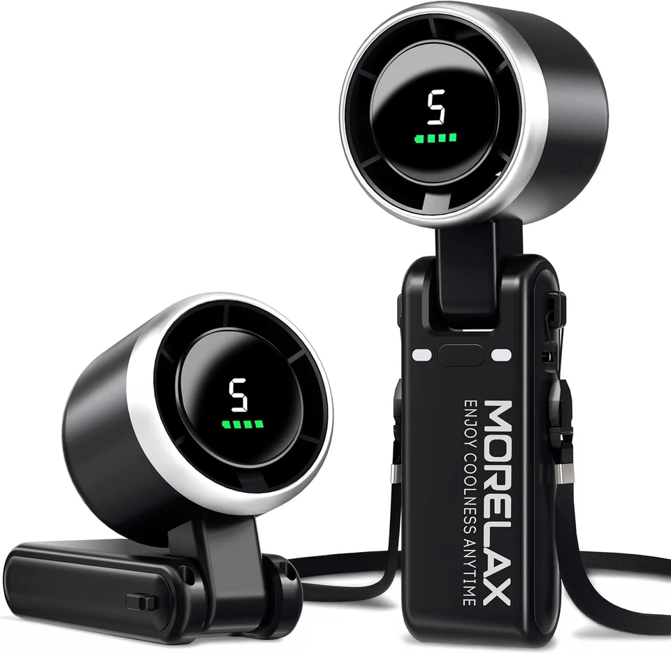 MORELAX Tragbarer Turbo Handventilator 5-stufiger LED-Display 4000mAh Akku USB Aufladbar
