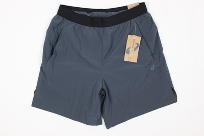 Asics Men's 7'' Woven Stretch Shorts Knit Running Gym Gray Reflective Unlined