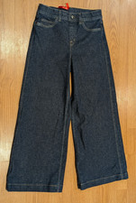 SPANX 20547Q Wide-Leg Denim Raw Indigo Pull-on Stretch Jeans Blue - M Petite