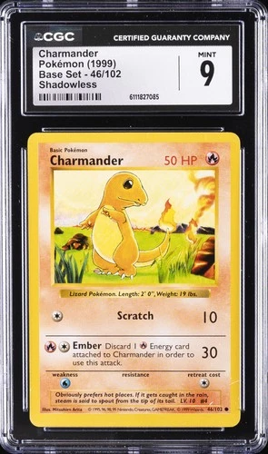 1999 POKEMON BASE SET SHADOWLESS #46 CHARMANDER CGC 9