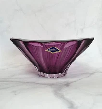 Crystal Glass Bowl Vase 8 " Centerpiece Dish Purple Color Bohemian Crystal NEW
