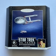 Star Trek 30 Years 1996 Hallmark Set 2 Ornaments w/Display Base Voice Magic