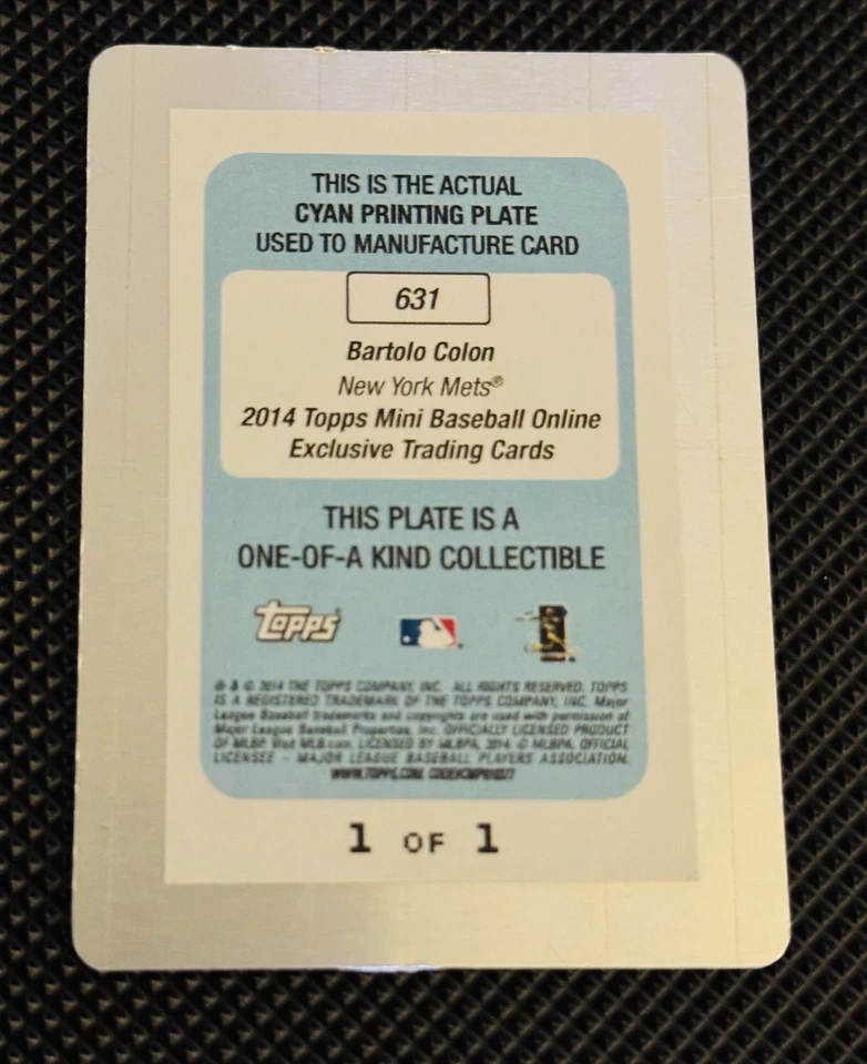 Mini placa de impresión Topps 2014 cian Bartolo Colón 1/1 New York Mets Foto 2 de 2