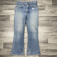 Vintage 70s Denim Jeans Men 30 x 29 Flare Bell Bottom Talon Zip Distressed Pants