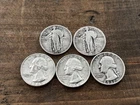 Lot Of 5 US Silver Quarters Washington Standing Liberty Coins .25 Circulated