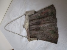 Antique Sterling Silver Kisslock Mesh Purse With Chain 241 Grams GC