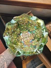 Super Green Millersburg Carnival Glass Fleur De Lis Pattern Ruffled Bowl
