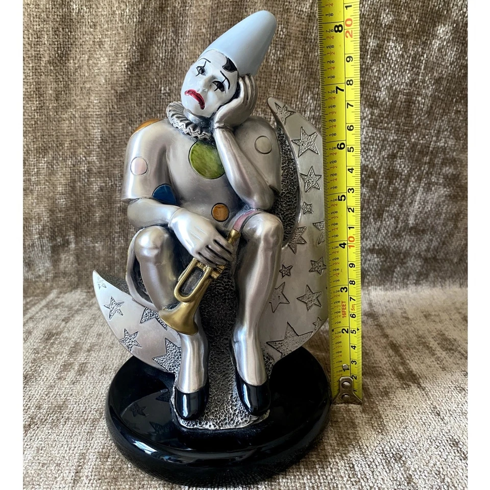 Figura italiana Mida Barbieri PIERROT LUNA 'Payaso plateado en la luna' firmada RARA Foto 2 de 4