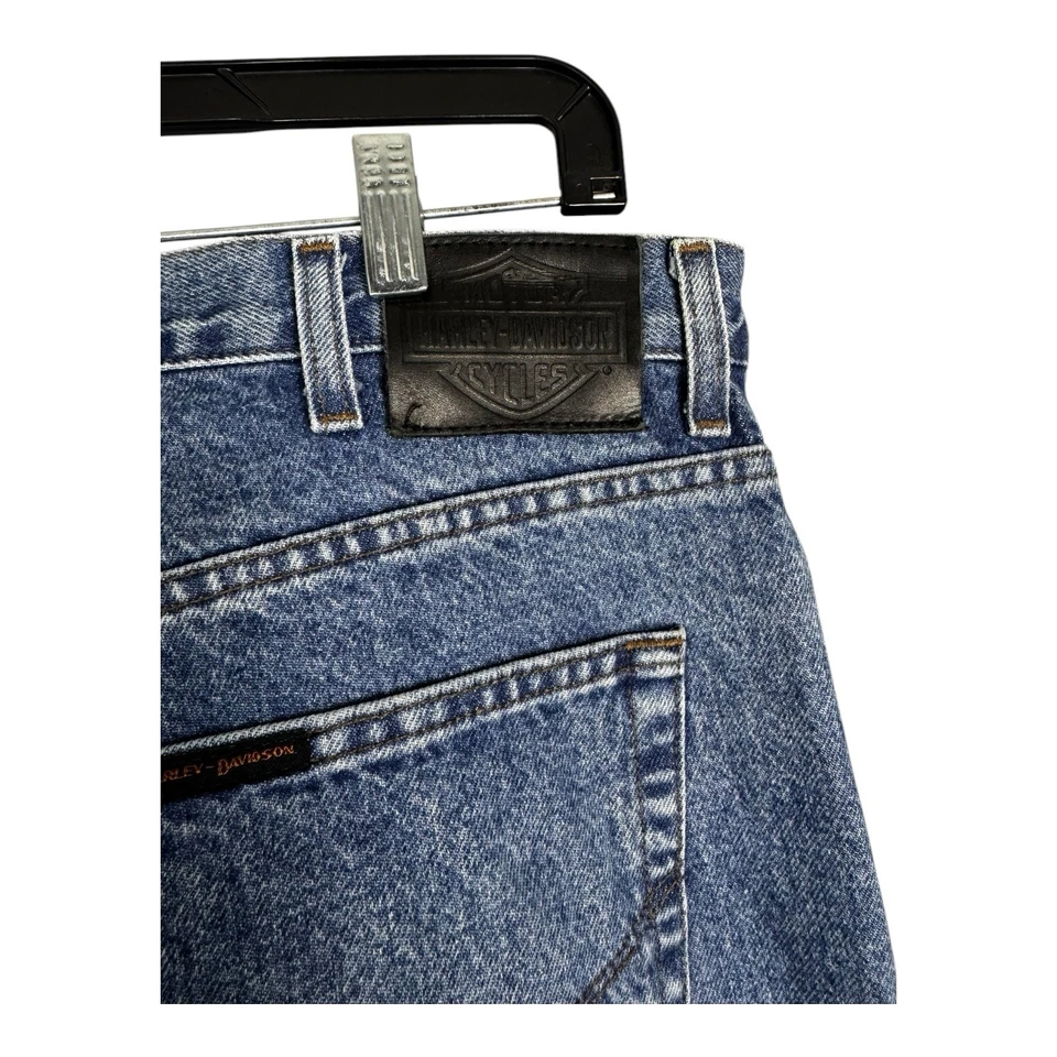 Jeans Harley Davidson perna reta jeans azul 38x36 5 bolsos algodão motociclista Y2K - Imagem 2 de 4