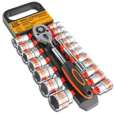 20 PCS 1/2" Drive Metric Socket Wrench Set1/2 Reversible Ratchet Handleï¼Œ6 Poi