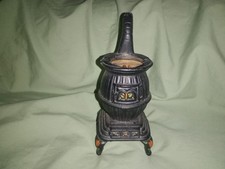 Vintage Miniature Cast Iron Hand painted Pot Belly Stove 6 1/4" Tall