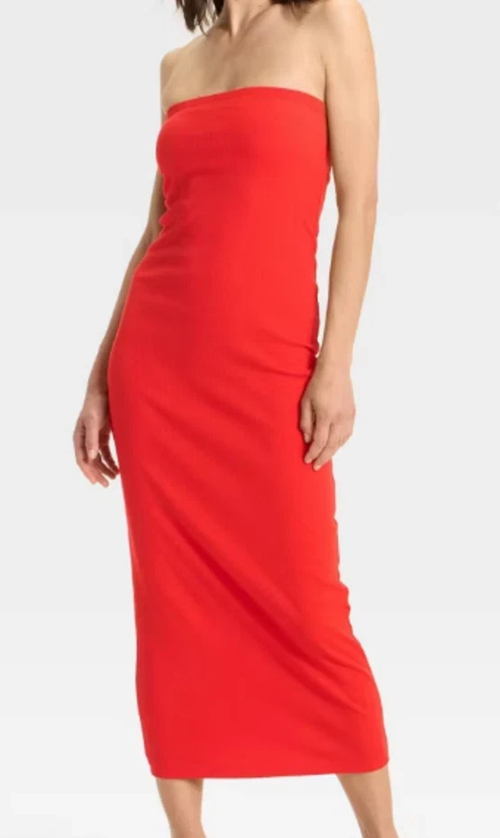 fitted lace wedding dress Deep Red Atlantia Sequin Strapless midi Dress – Tabu Knits Boutique main image 1