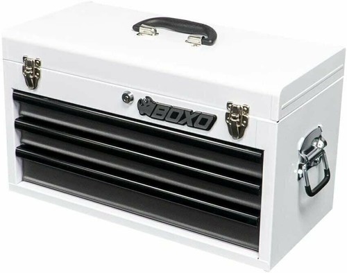 BOXO USA Set di utensili metrici 133 pezzi con cassetta degli attrezzi da trasporto manuale a 3 cassetti - Bianco - Foto 2 di 2