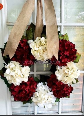 20 inch  Hydrangea Christmas  Wreath ,Red & White Hydrangea  wreath, Christmas 