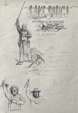 French 19th Century Ink Drawing, Le Sans Souci Menu Programme, circa 1850