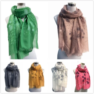 Women Ladies Long Fashion Dandelio Flower Print Pattern Shawl Scarf Warp