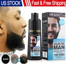 Permanent Men Beard Hair Color Dye Tint Moustache Black Darkening Shampoo 200ml
