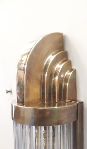 Antique Vintage Old Art Deco Brass & Glass Rod Ship Light Wall Sconces Lamp - Picture 6 of 8