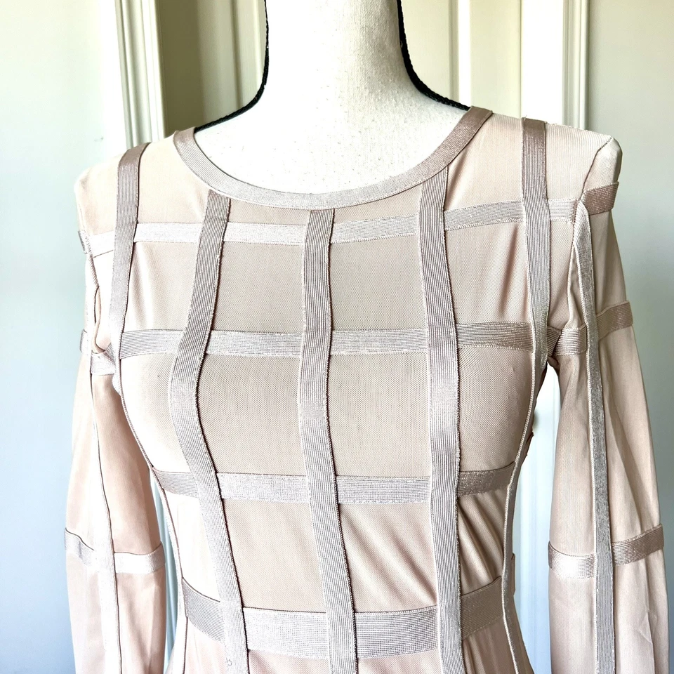 LO ÚLTIMO MIAMI STYLE Vestido de Malla Ventana Manga Larga Vendaje Body Con—Talla Mediano  Foto 4 de 4