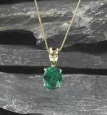 3Ct Emerald Cut Green Lab Created Solitaire Pendant 14k Yellow Gold Plated