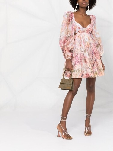 Zimmermann RTW Wild Botanica Bralette Cutout Mini Wisteria Floral Silk Dress