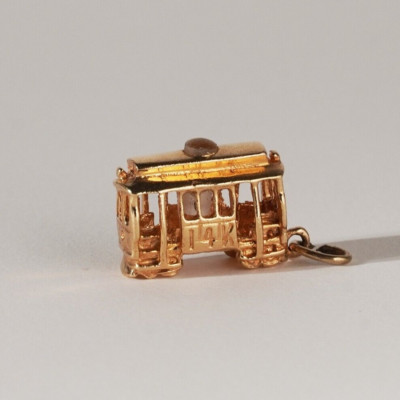 Vintage 14k Gold Cable Car Tram Pendant Charm San Francisco Travel Souvenir 3D