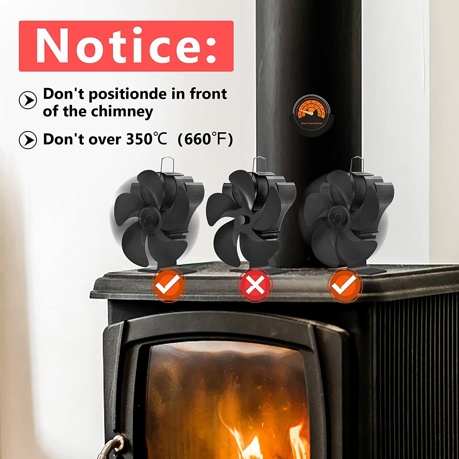 Wood Stove Fan, 5-Blade Fireplace Fan for Wood Burning Stove, Heat Powered  fan | eBay