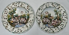 Italian Hand-Painted Porcelain Capodimonte Wall Platters Set - Cherub Scene 14