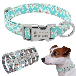Nylon-Cotton-Personalized-Dog-Collar-Pet-Nameplate-Custom-Engrave-ID-Tag-Collars