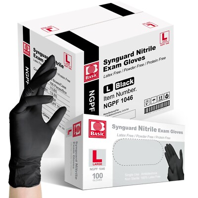 Basic Medical BLACK Nitrile Exam Gloves, 4 Mil,- Latex-Free & Powder-Free L