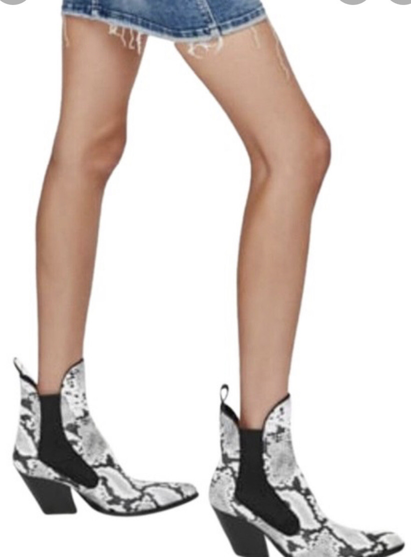 Womens Boots Zara Animal Print Cowboy Ankle Boots Grey