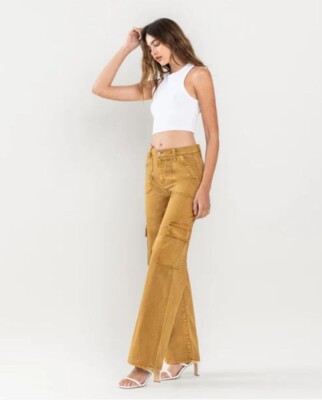 Vervet Olivia High Rise Cargo Wide Leg Jeans in Golden Brown - Sz 32 - NWT