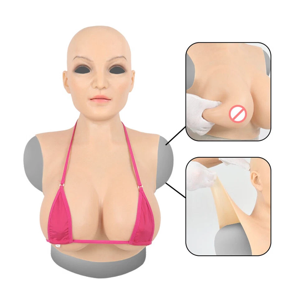 KnowU Female Mask Silicone Headwear With Big Breast Forms D/E Cup Crossdress - Image 3 of 4