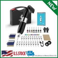 Complete PROFESSIONAL Rotary Pen Tattoo Machine Kit Needles Inks Power Supply