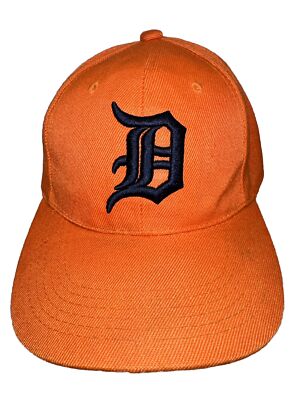 Detroit Tigers Orange with Navy Blue Script Hat Cap Hook Loop Unbranded