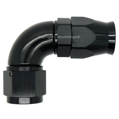 PTFE TEFLON  AN-8 8AN SCHWARZ 90 GRAD schwenkbar FULL FLOW Kraftstoff Geflecht Schlauchverschraubung