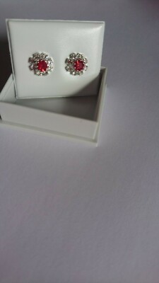 BRANDNEU>VERSILBERTE ROTE RUBIN/KLARE FARBIGE STRASS RUNDE STEINE OHRSTECKER