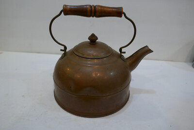 Vintage Revere Ware  Wood Handled  Copper  Tea Pot  Kettle With Lid